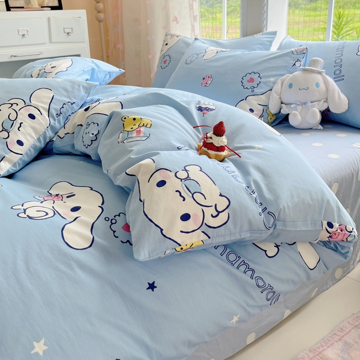 91家纺网 家纺一手货源 找家纺 金爱家2025新款三丽鸥正版授权卡通数码印花混搭纯棉印花系列四件套 棉三丽鸥-牛奶玉桂狗