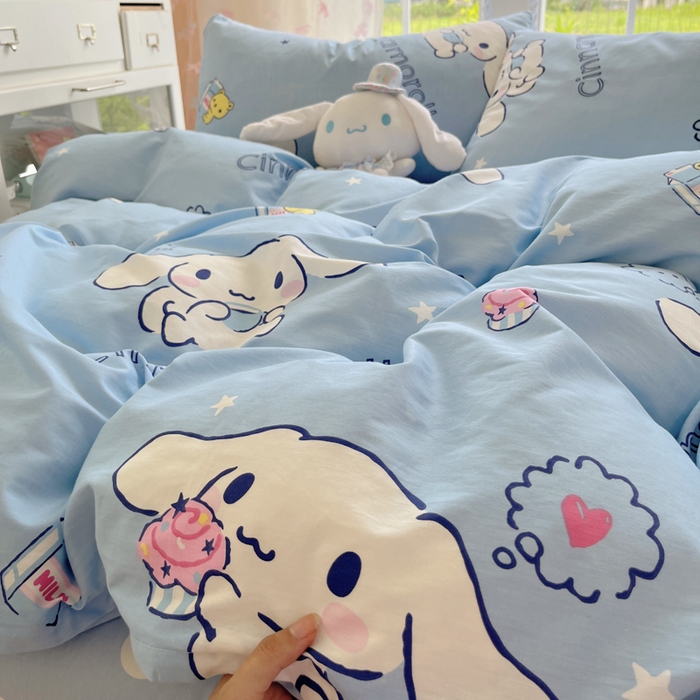 91家纺网 家纺一手货源 找家纺 金爱家2025新款三丽鸥正版授权卡通数码印花混搭纯棉印花系列四件套 棉三丽鸥-牛奶玉桂狗