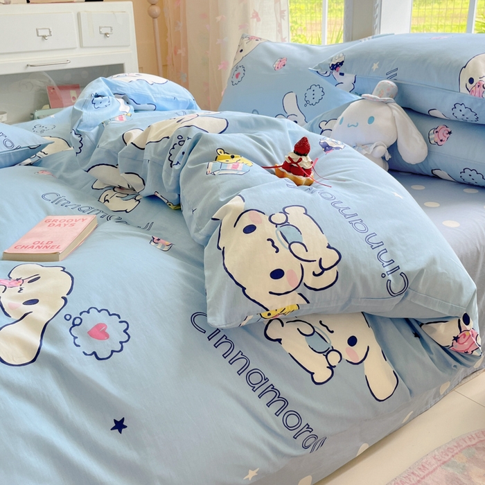 91家纺网 家纺一手货源 找家纺 金爱家2025新款三丽鸥正版授权卡通数码印花混搭纯棉印花系列四件套 棉三丽鸥-牛奶玉桂狗