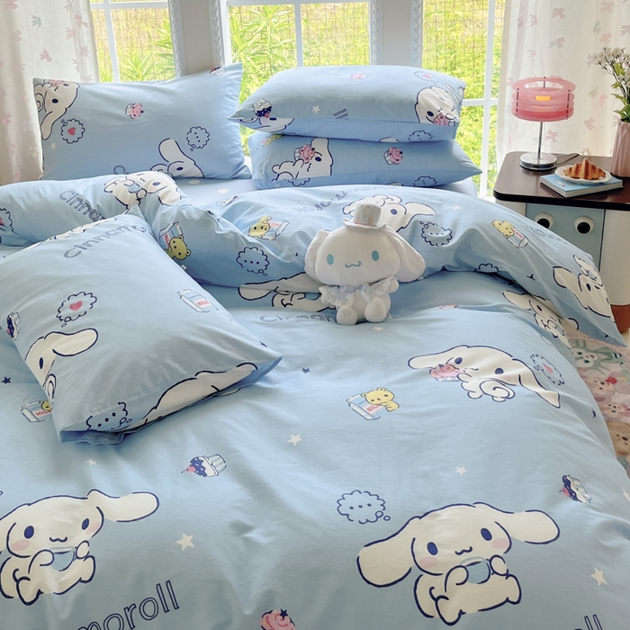 91家纺网 家纺一手货源 找家纺 金爱家2025新款三丽鸥正版授权卡通数码印花混搭纯棉印花系列四件套 棉三丽鸥-牛奶玉桂狗