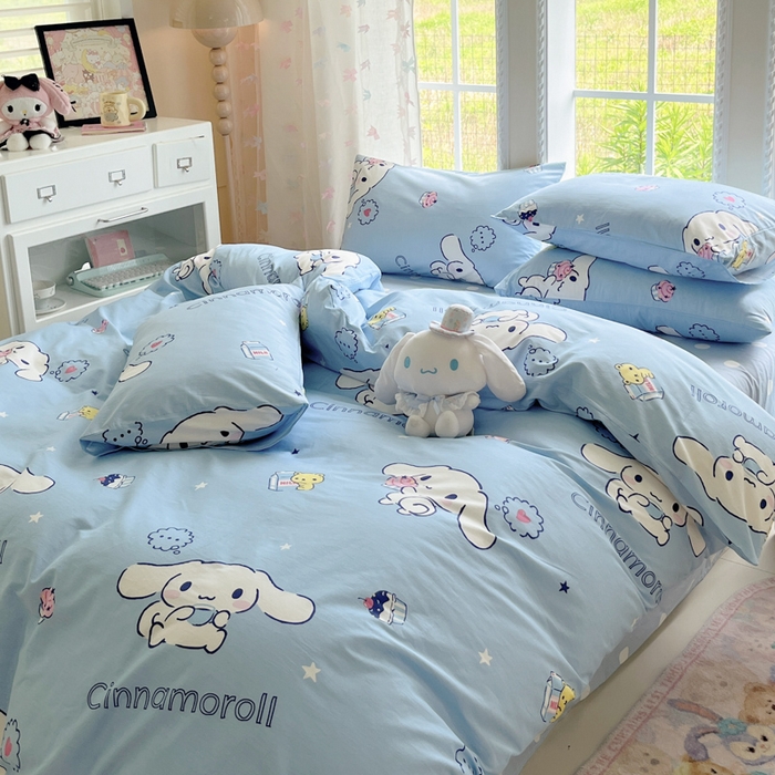 91家纺网 家纺一手货源 找家纺 金爱家2025新款三丽鸥正版授权卡通数码印花混搭纯棉印花系列四件套 棉三丽鸥-牛奶玉桂狗