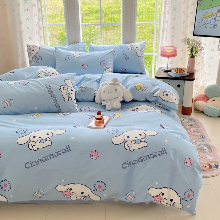 91家纺网 家纺一手货源 找家纺 金爱家2025新款三丽鸥正版授权卡通数码印花混搭纯棉印花系列四件套 棉三丽鸥-牛奶玉桂狗