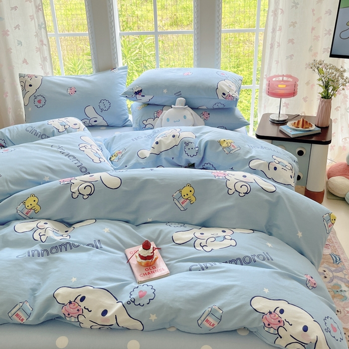 91家纺网 家纺一手货源 找家纺 金爱家2025新款三丽鸥正版授权卡通数码印花混搭纯棉印花系列四件套 棉三丽鸥-牛奶玉桂狗