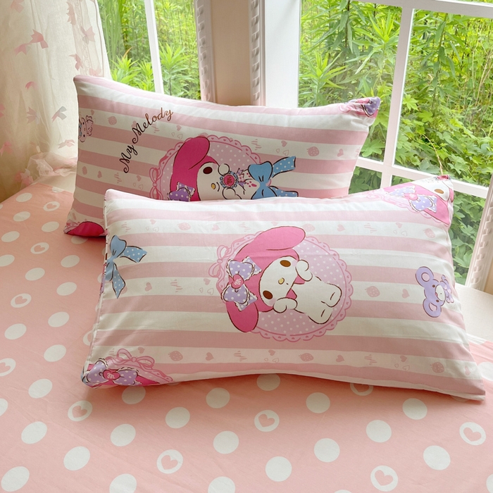 91家纺网 家纺一手货源 找家纺 金爱家2025新款三丽鸥正版授权卡通数码印花混搭纯棉印花系列四件套 棉三丽鸥-甜甜美乐蒂
