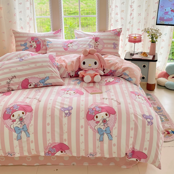 91家纺网 家纺一手货源 找家纺 金爱家2025新款三丽鸥正版授权卡通数码印花混搭纯棉印花系列四件套 棉三丽鸥-甜甜美乐蒂