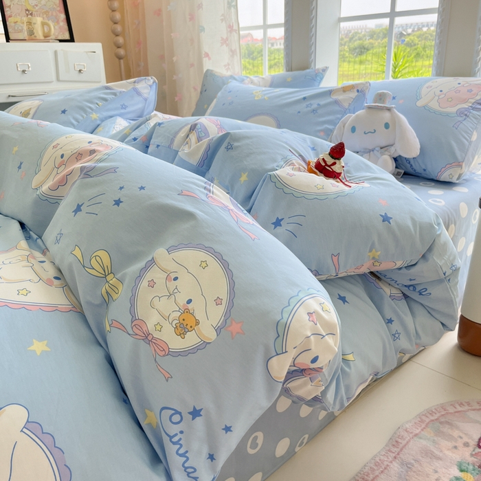 91家纺网 家纺一手货源 找家纺 金爱家2025新款三丽鸥正版授权卡通数码印花混搭纯棉印花系列四件套 棉三丽鸥-玉桂狗