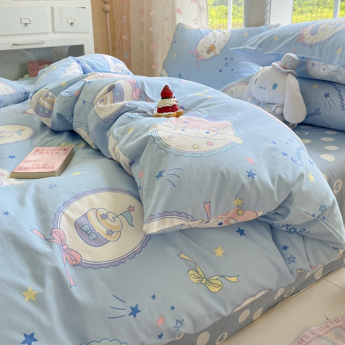 91家纺网 家纺一手货源 找家纺 金爱家2025新款三丽鸥正版授权卡通数码印花混搭纯棉印花系列四件套 棉三丽鸥-玉桂狗