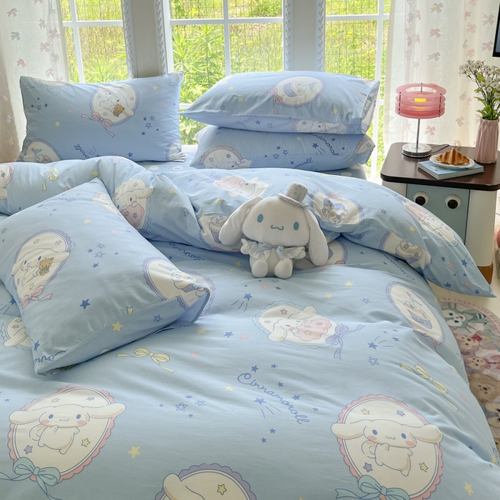 91家纺网 家纺一手货源 找家纺 金爱家2025新款三丽鸥正版授权卡通数码印花混搭纯棉印花系列四件套 棉三丽鸥-玉桂狗