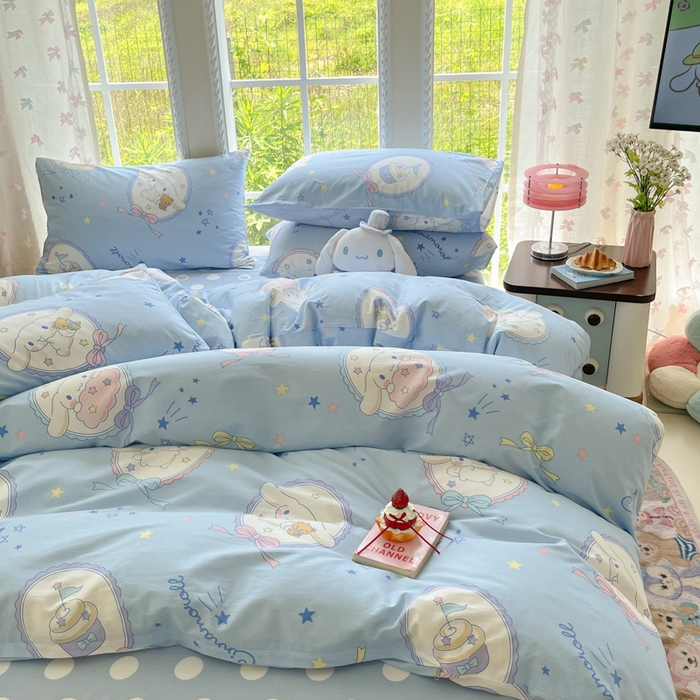 91家纺网 家纺一手货源 找家纺 金爱家2025新款三丽鸥正版授权卡通数码印花混搭纯棉印花系列四件套 棉三丽鸥-玉桂狗