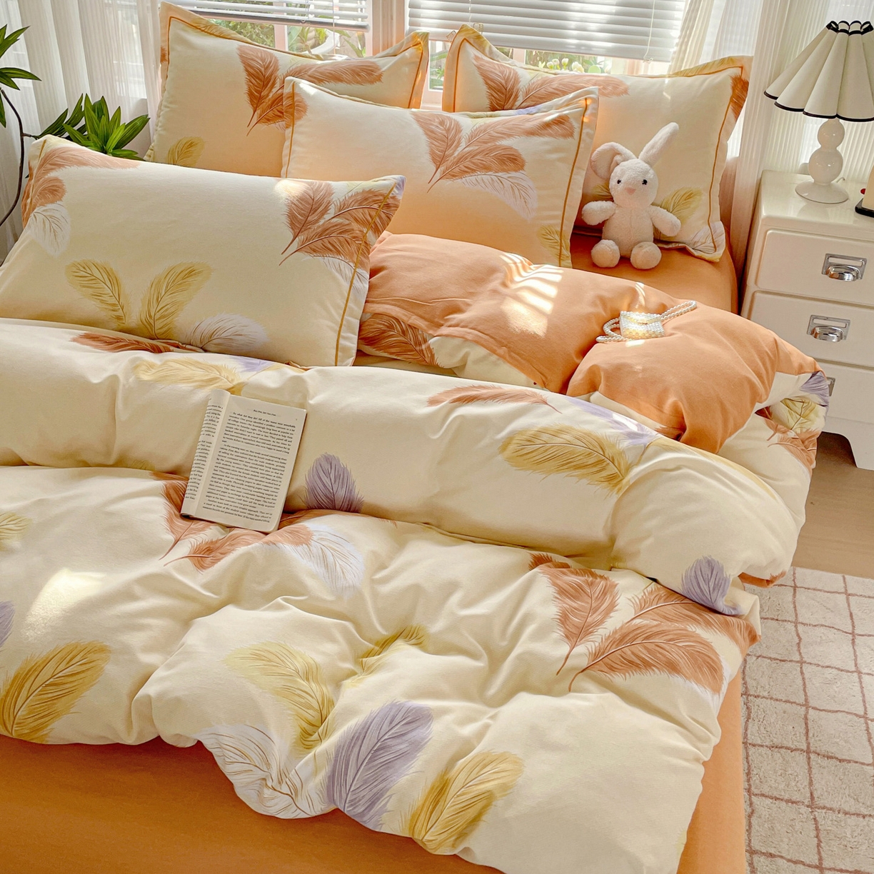 纽缦家纺 2025新款全棉纯棉磨毛印花四件套 加州阳光米