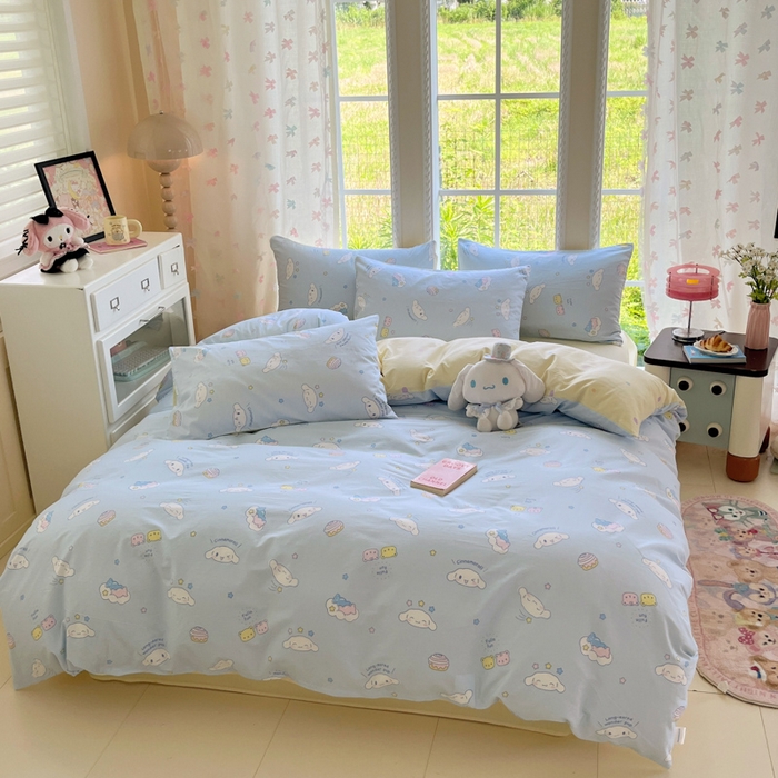 91家纺网 家纺一手货源 找家纺 金爱家2025新款三丽鸥正版授权卡通数码印花混搭纯棉印花系列四件套 棉三丽鸥-云朵大耳狗