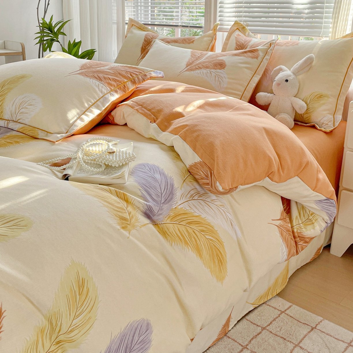 91家纺网 家纺一手货源 找家纺 纽缦家纺 2025新款全棉纯棉磨毛印花四件套 加州阳光米