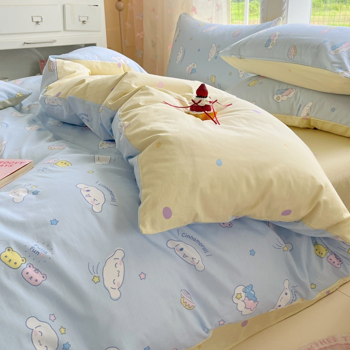 91家纺网 家纺一手货源 找家纺 金爱家2025新款三丽鸥正版授权卡通数码印花混搭纯棉印花系列四件套 棉三丽鸥-云朵大耳狗