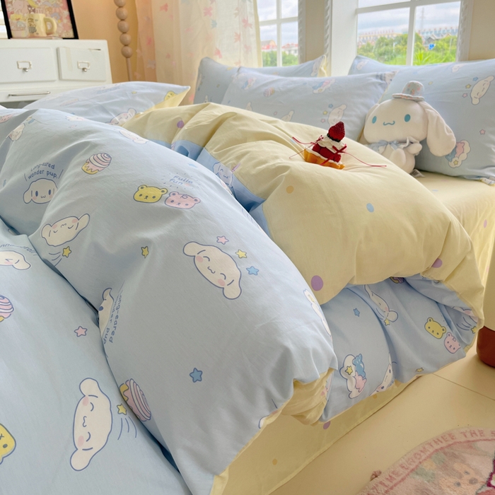 91家纺网 家纺一手货源 找家纺 金爱家2025新款三丽鸥正版授权卡通数码印花混搭纯棉印花系列四件套 棉三丽鸥-云朵大耳狗