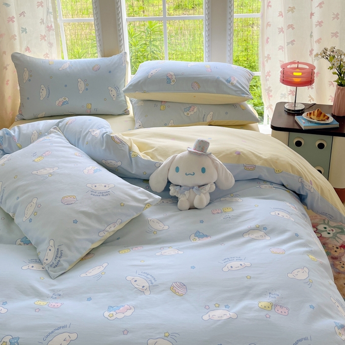 91家纺网 家纺一手货源 找家纺 金爱家2025新款三丽鸥正版授权卡通数码印花混搭纯棉印花系列四件套 棉三丽鸥-云朵大耳狗