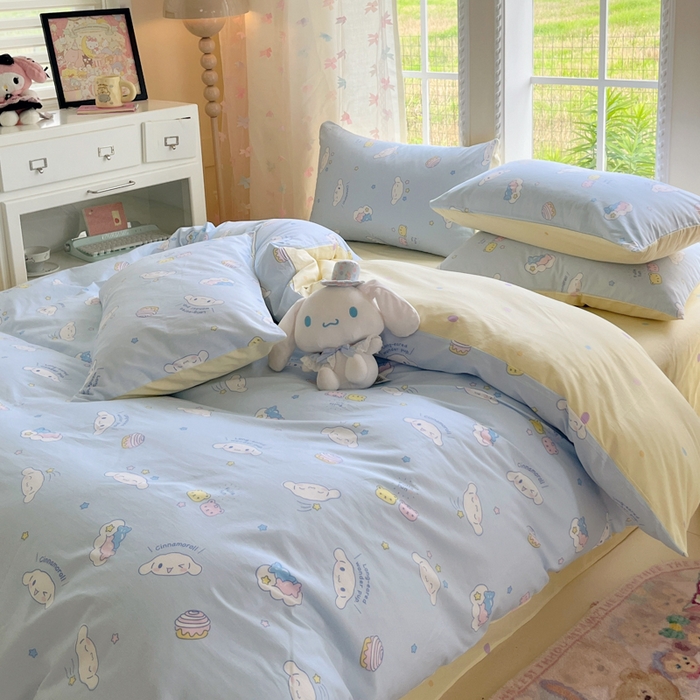 91家纺网 家纺一手货源 找家纺 金爱家2025新款三丽鸥正版授权卡通数码印花混搭纯棉印花系列四件套 棉三丽鸥-云朵大耳狗