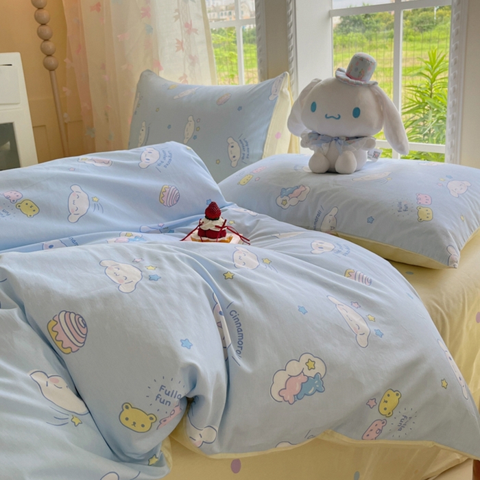 91家纺网 家纺一手货源 找家纺 金爱家2025新款三丽鸥正版授权卡通数码印花混搭纯棉印花系列四件套 棉三丽鸥-云朵大耳狗