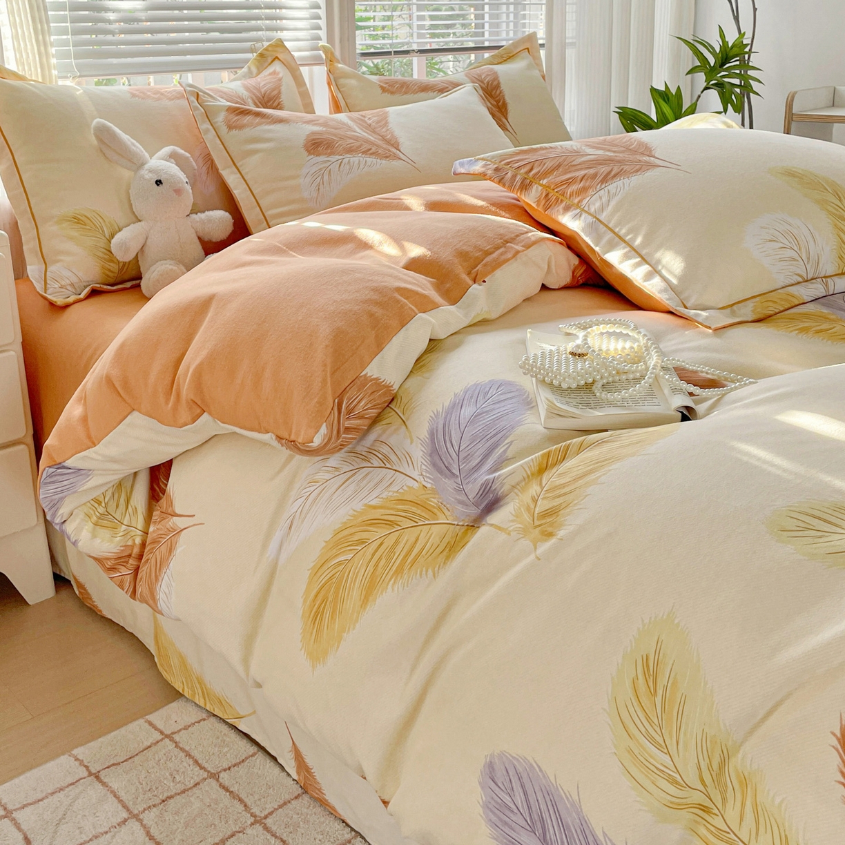 91家纺网 家纺一手货源 找家纺 纽缦家纺 2025新款全棉纯棉磨毛印花四件套 加州阳光米