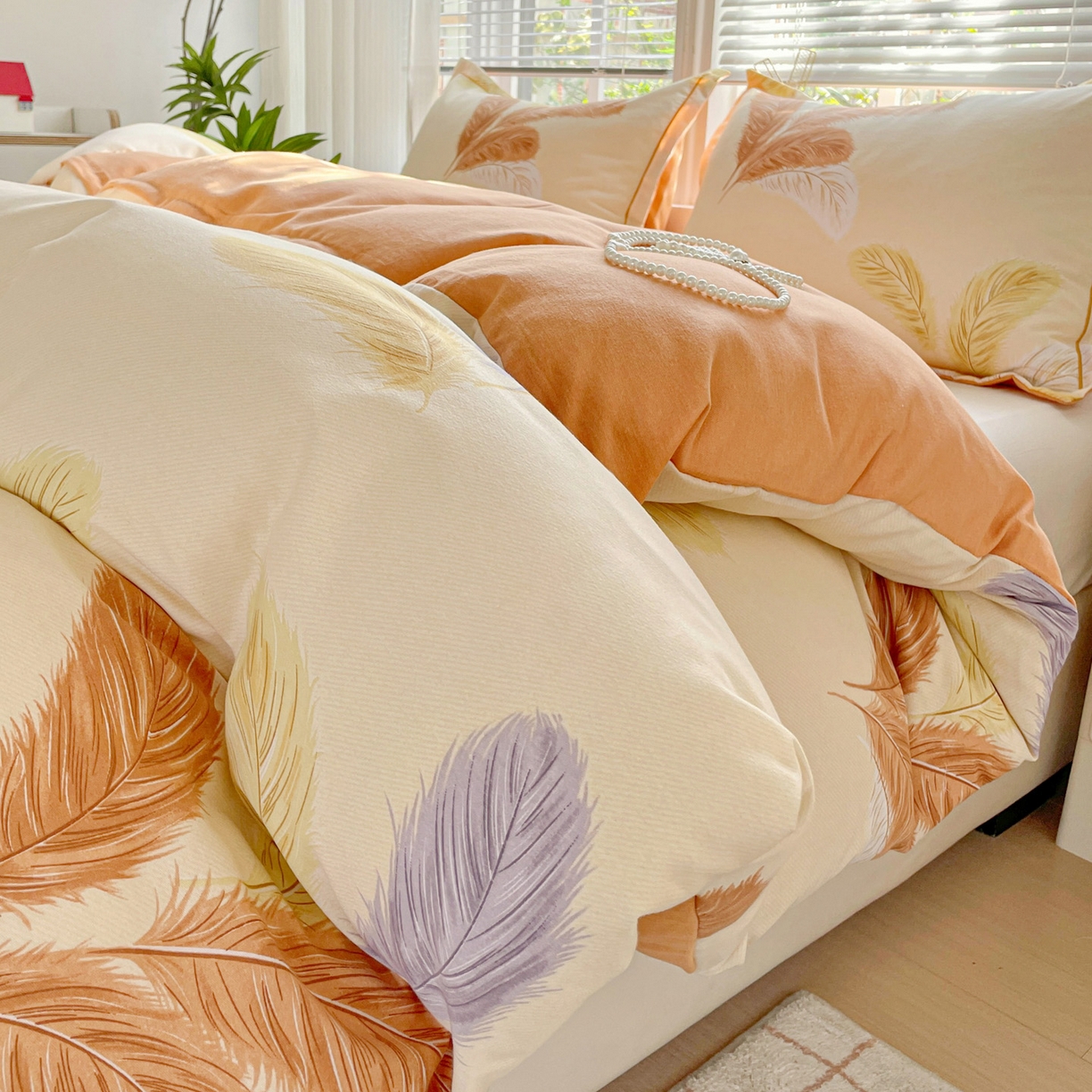 91家纺网 家纺一手货源 找家纺 纽缦家纺 2025新款全棉纯棉磨毛印花四件套 加州阳光米