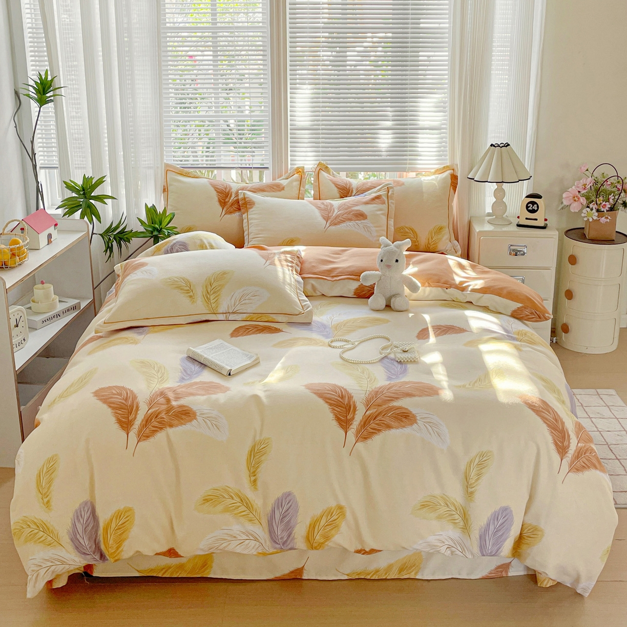 91家纺网 家纺一手货源 找家纺 纽缦家纺 2025新款全棉纯棉磨毛印花四件套 加州阳光米