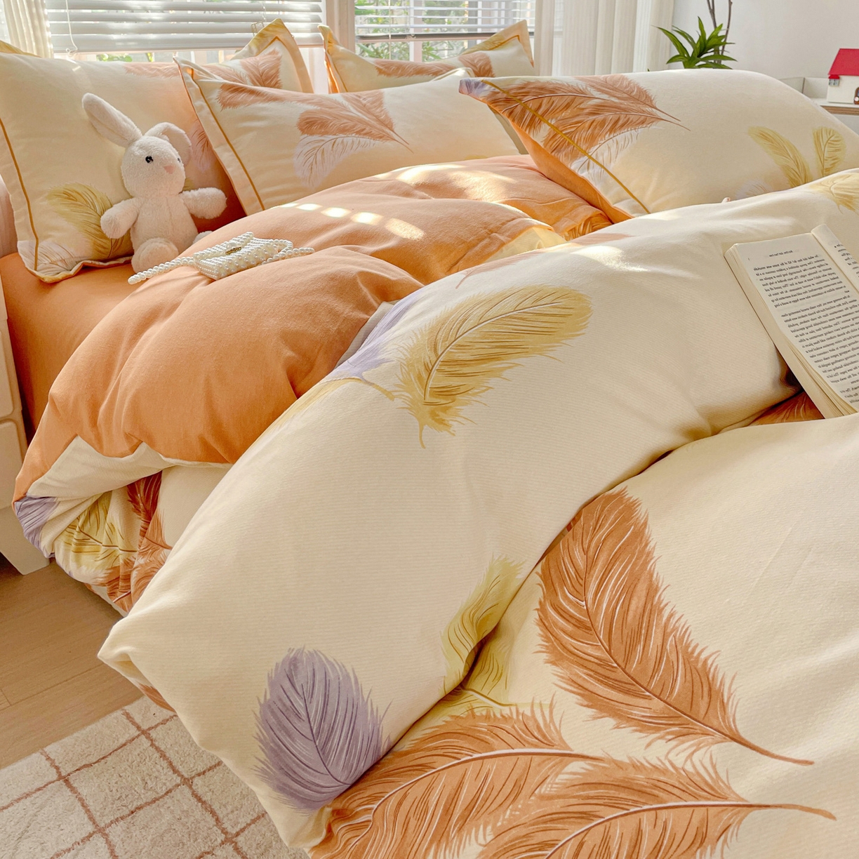 91家纺网 家纺一手货源 找家纺 纽缦家纺 2025新款全棉纯棉磨毛印花四件套 加州阳光米