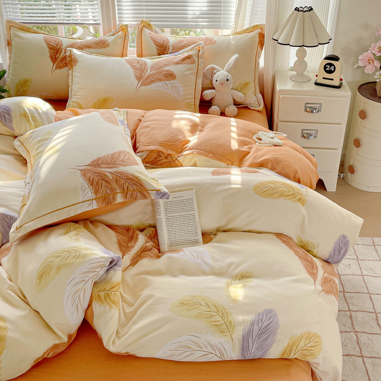 91家纺网 家纺一手货源 找家纺 纽缦家纺 2025新款全棉纯棉磨毛印花四件套 加州阳光米