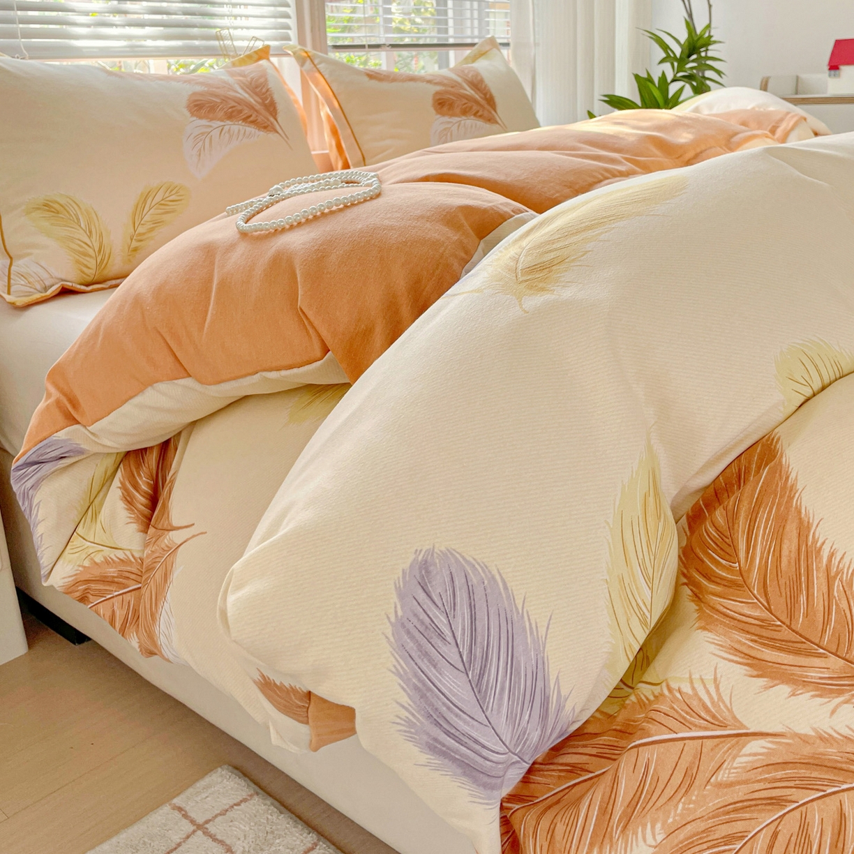 91家纺网 家纺一手货源 找家纺 纽缦家纺 2025新款全棉纯棉磨毛印花四件套 加州阳光米