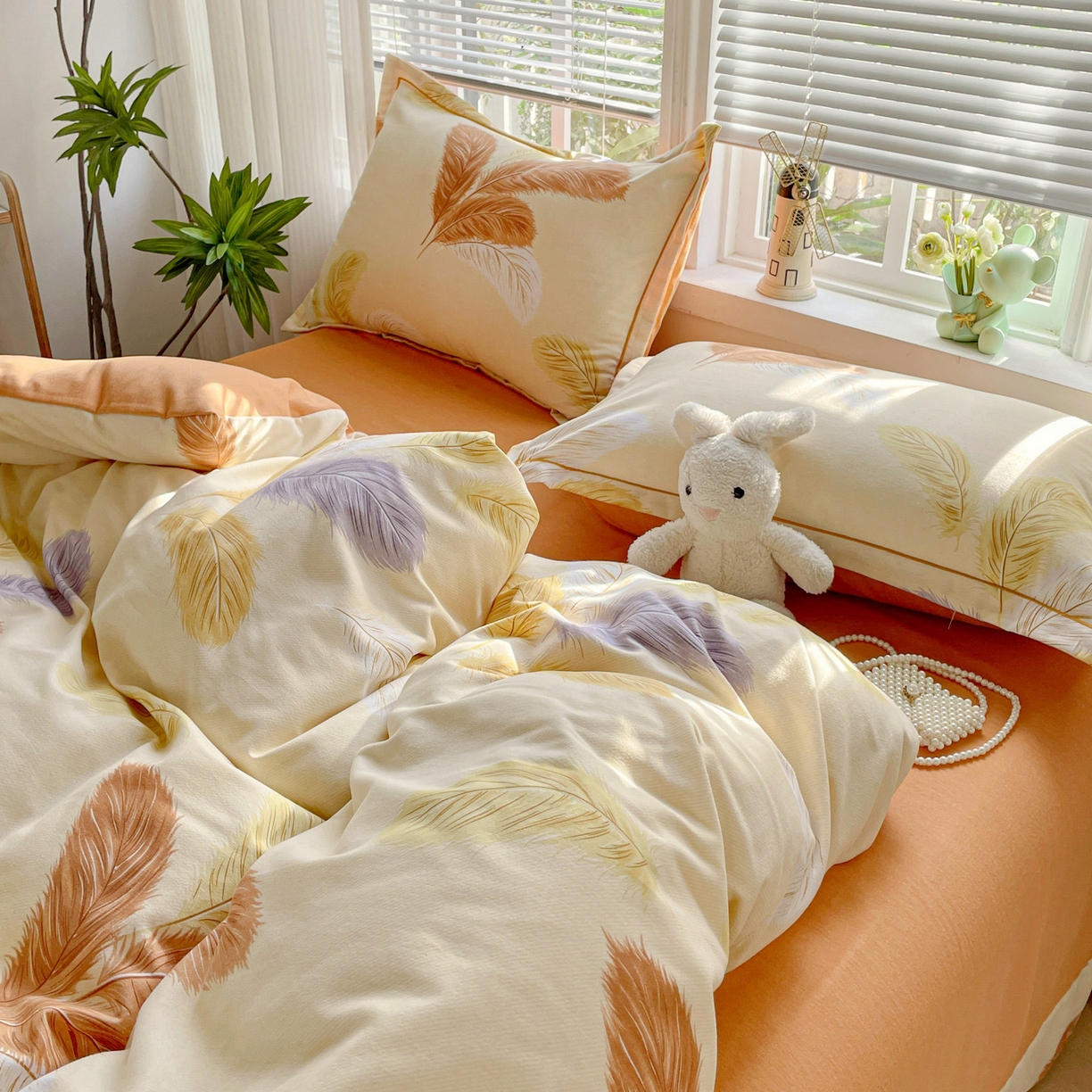 91家纺网 家纺一手货源 找家纺 纽缦家纺 2025新款全棉纯棉磨毛印花四件套 加州阳光米