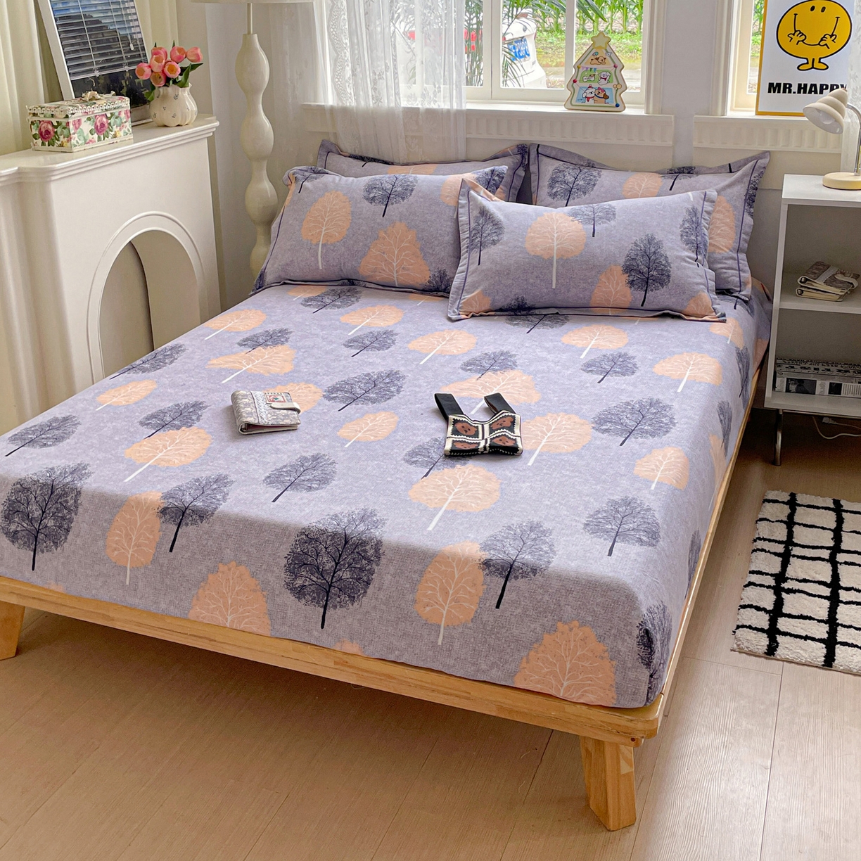 91家纺网 家纺一手货源 找家纺 纽缦家纺 2025新款全棉纯棉磨毛印花单床笠 床笠单件 秘境森林蓝