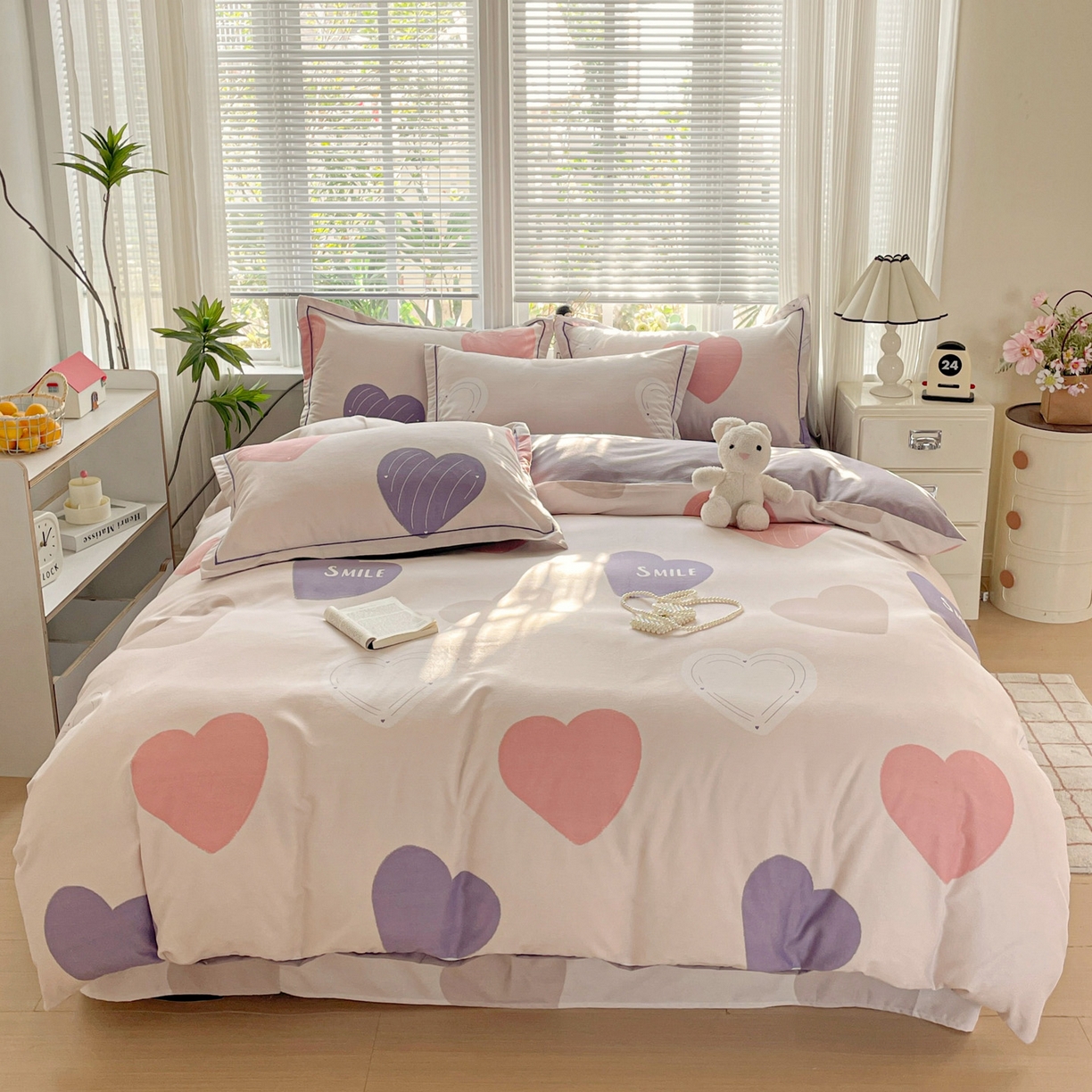 91家纺网 家纺一手货源 找家纺 纽缦家纺 2025新款全棉纯棉磨毛印花四件套 浪漫心事粉