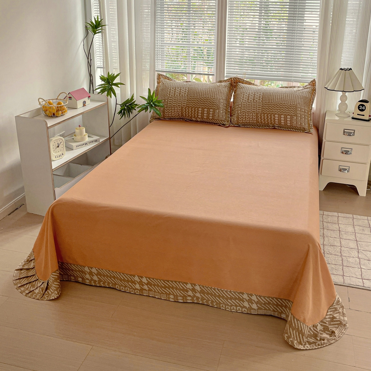 91家纺网 家纺一手货源 找家纺 纽缦家纺 2025新款全棉纯棉磨毛印花四件套 罗卡尼亚咖