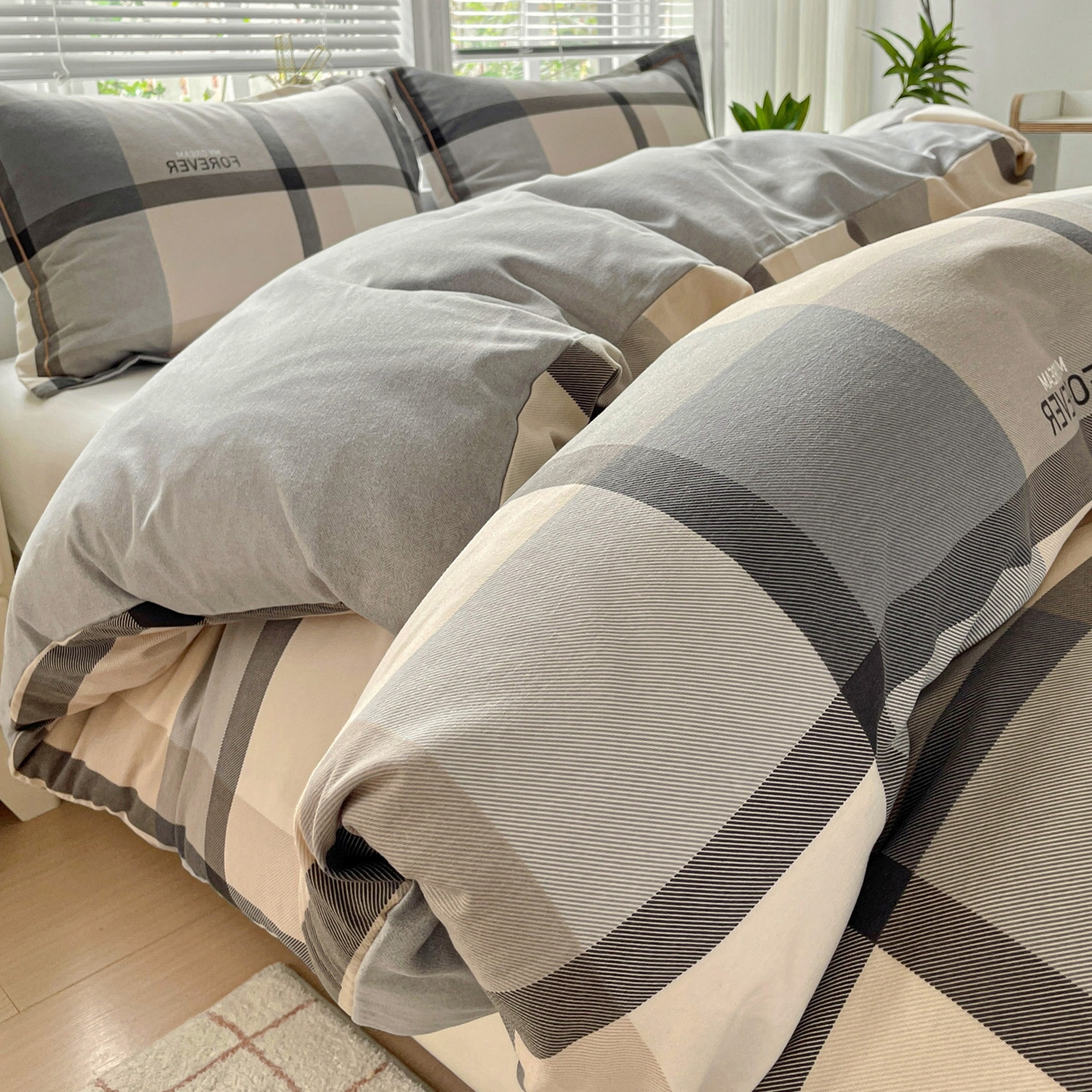 91家纺网 家纺一手货源 找家纺 纽缦家纺 2025新款全棉纯棉磨毛印花四件套 曼迪咖