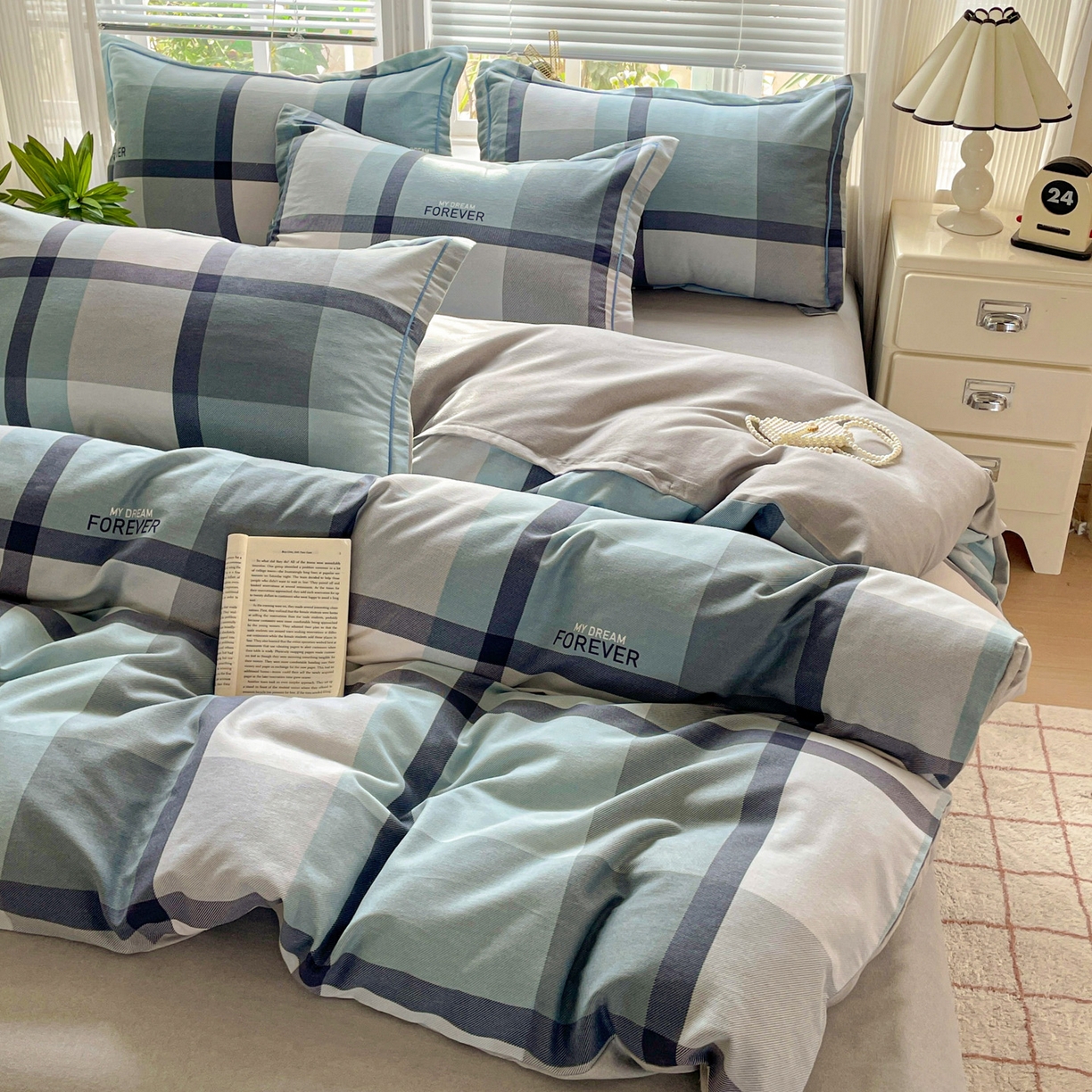 纽缦家纺 2025新款全棉纯棉磨毛印花四件套 曼迪蓝