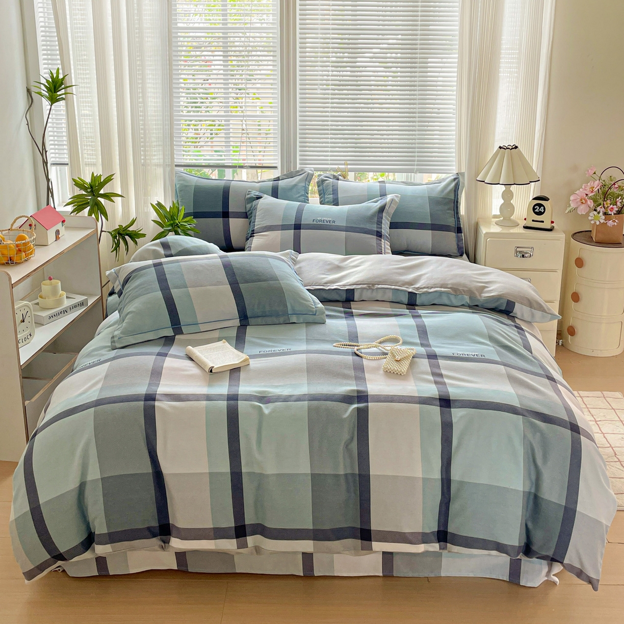 91家纺网 家纺一手货源 找家纺 纽缦家纺 2025新款全棉纯棉磨毛印花四件套 曼迪蓝