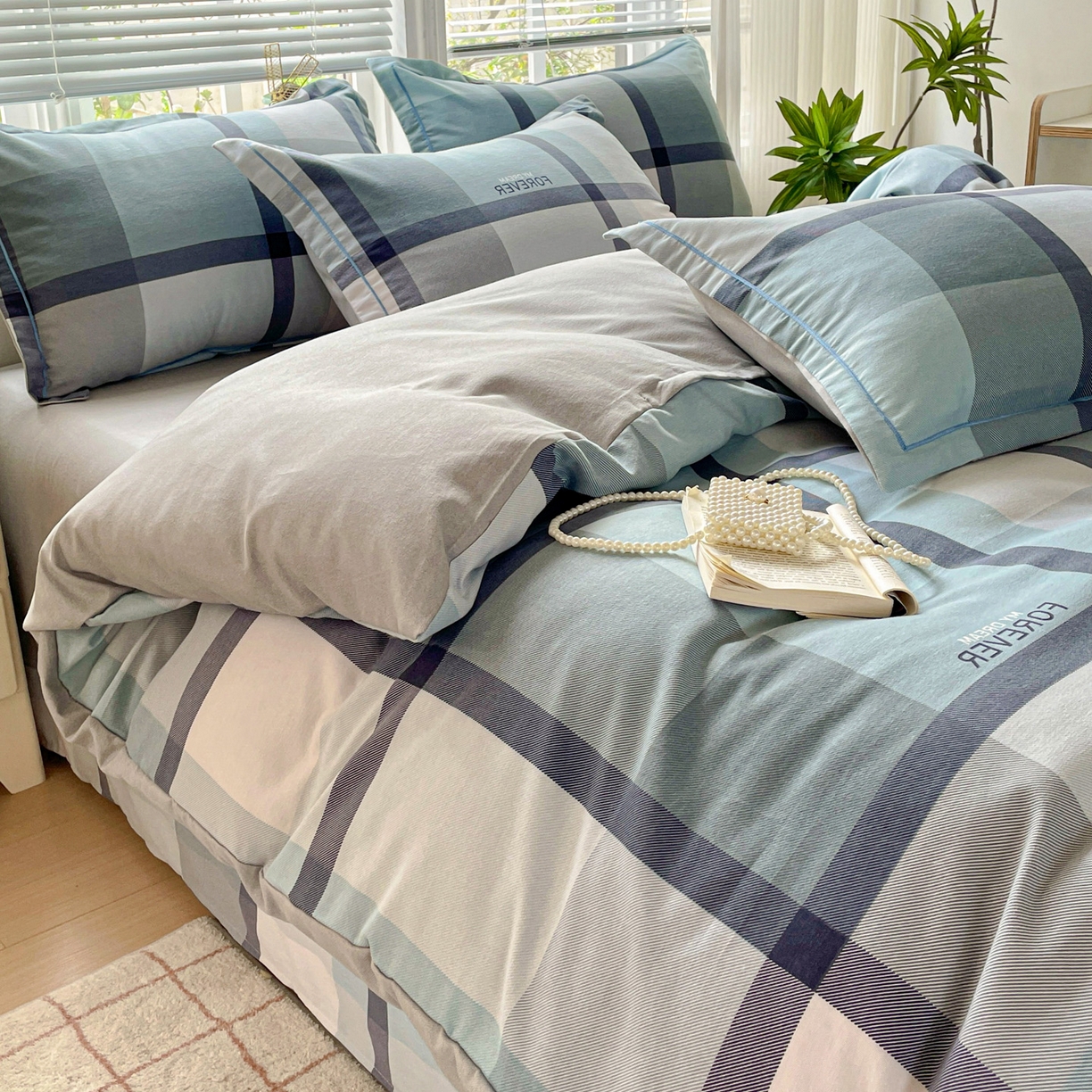 91家纺网 家纺一手货源 找家纺 纽缦家纺 2025新款全棉纯棉磨毛印花四件套 曼迪蓝