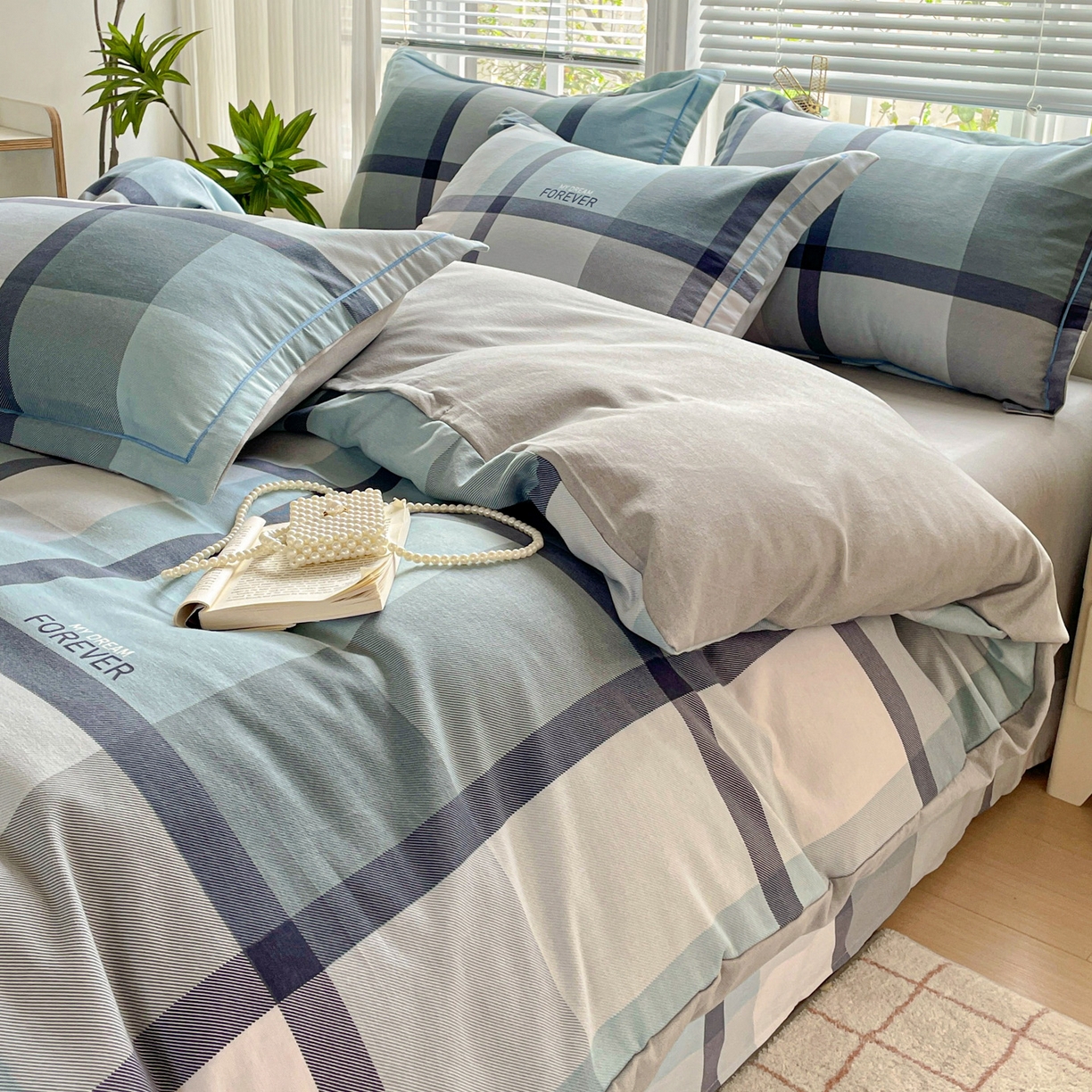 91家纺网 家纺一手货源 找家纺 纽缦家纺 2025新款全棉纯棉磨毛印花四件套 曼迪蓝