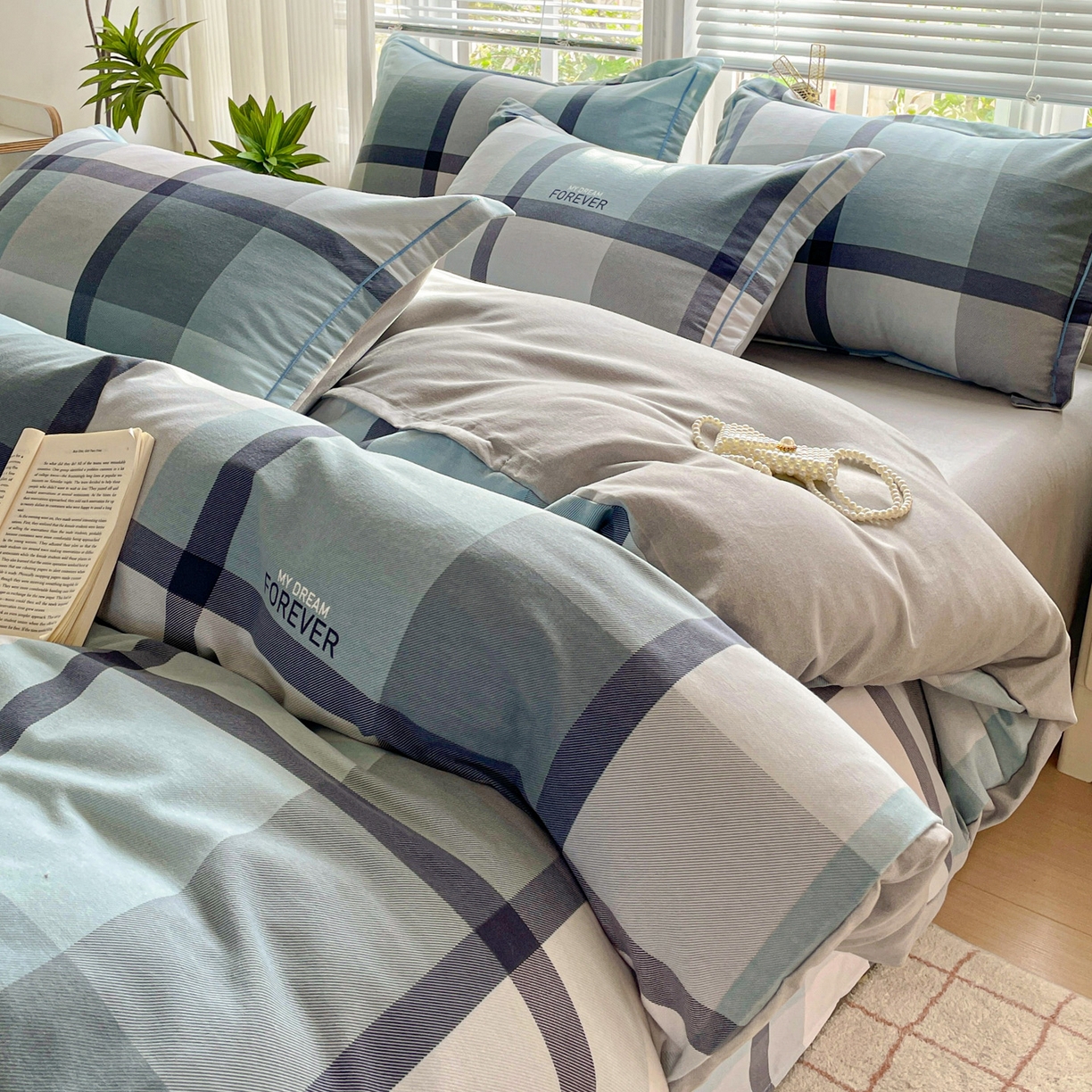 91家纺网 家纺一手货源 找家纺 纽缦家纺 2025新款全棉纯棉磨毛印花四件套 曼迪蓝