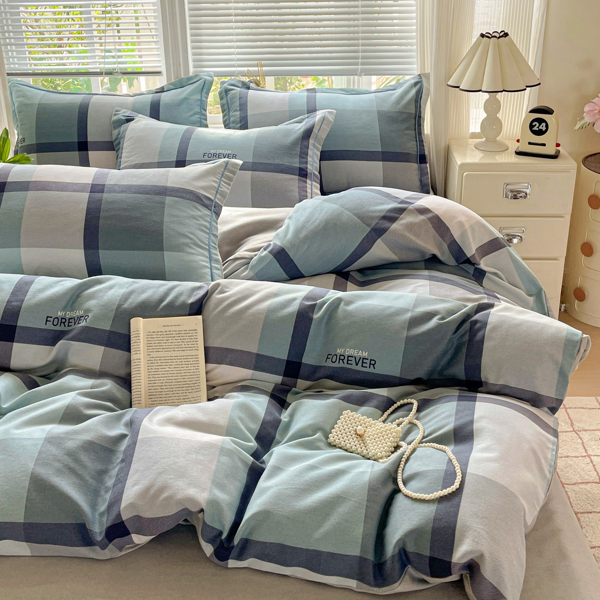 91家纺网 家纺一手货源 找家纺 纽缦家纺 2025新款全棉纯棉磨毛印花四件套 曼迪蓝