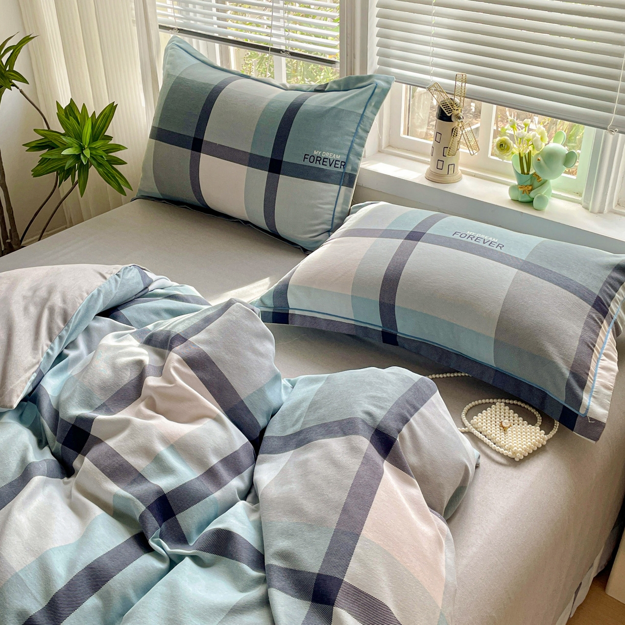 91家纺网 家纺一手货源 找家纺 纽缦家纺 2025新款全棉纯棉磨毛印花四件套 曼迪蓝