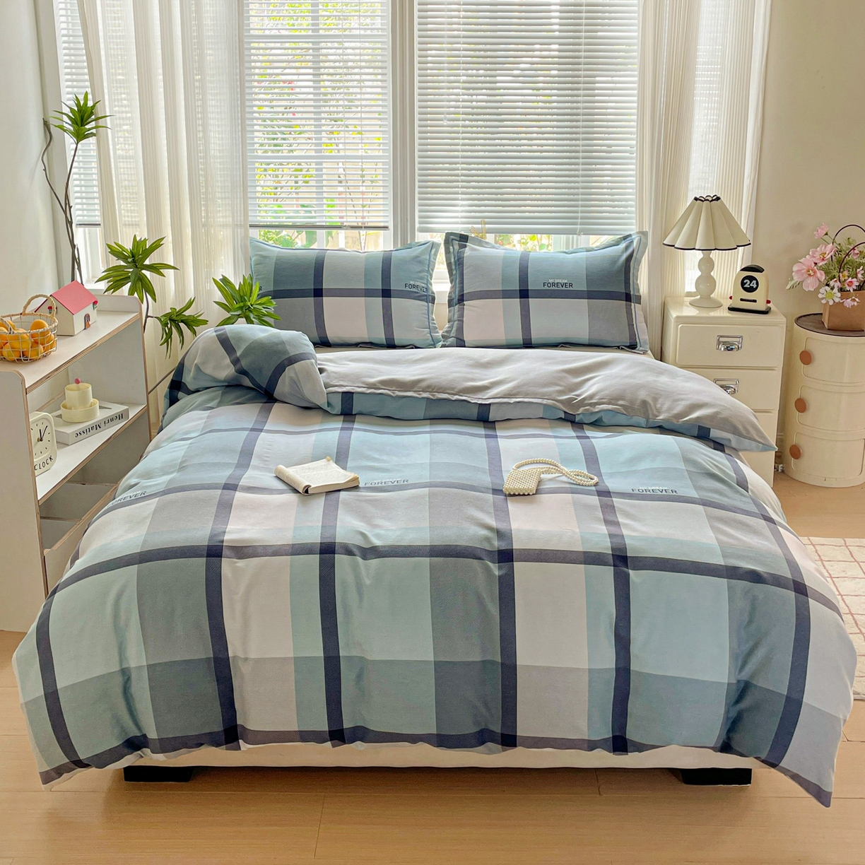 91家纺网 家纺一手货源 找家纺 纽缦家纺 2025新款全棉纯棉磨毛印花四件套 曼迪蓝