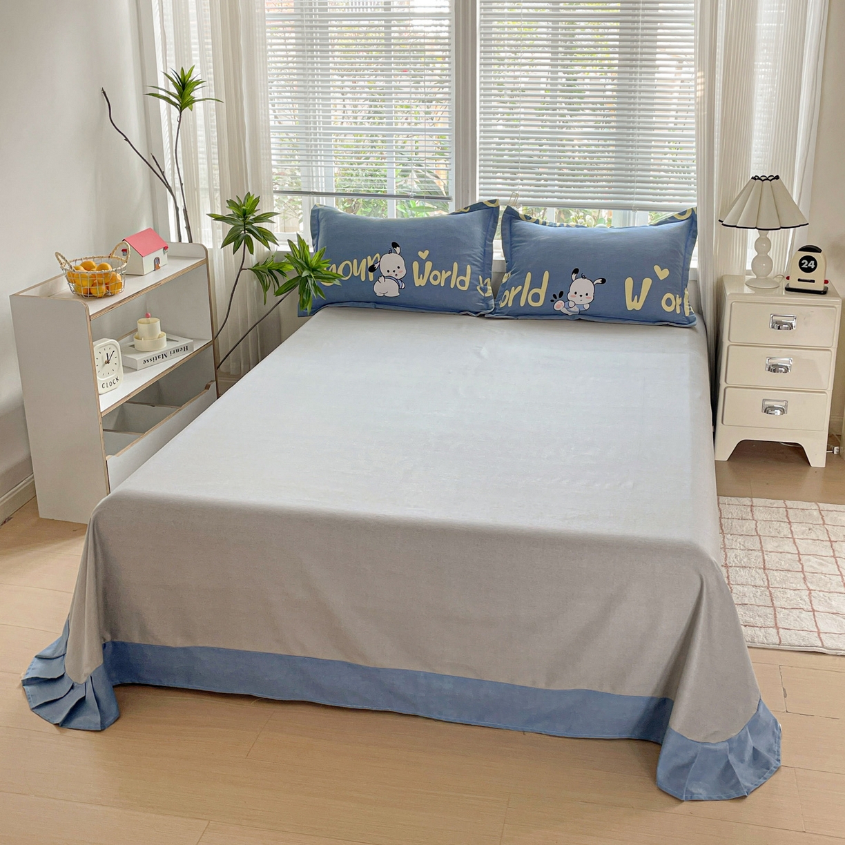 91家纺网 家纺一手货源 找家纺 纽缦家纺 2025新款全棉纯棉磨毛印花四件套 萌宠宝贝蓝