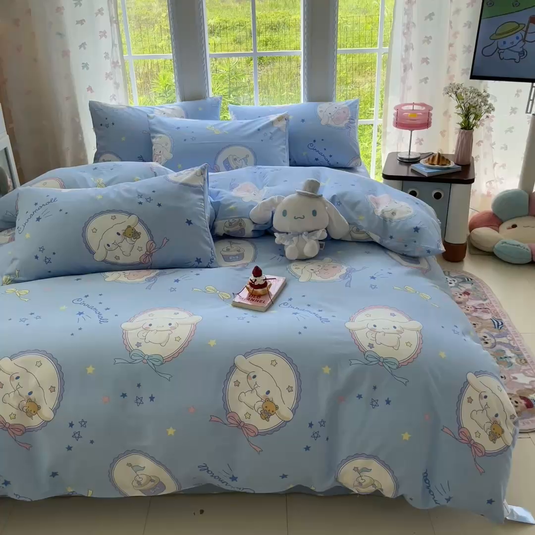 91家纺网 家纺一手货源 找家纺 金爱家2025新款三丽鸥正版授权卡通数码印花混搭纯棉印花系列四件套 棉三丽鸥-玉桂狗
