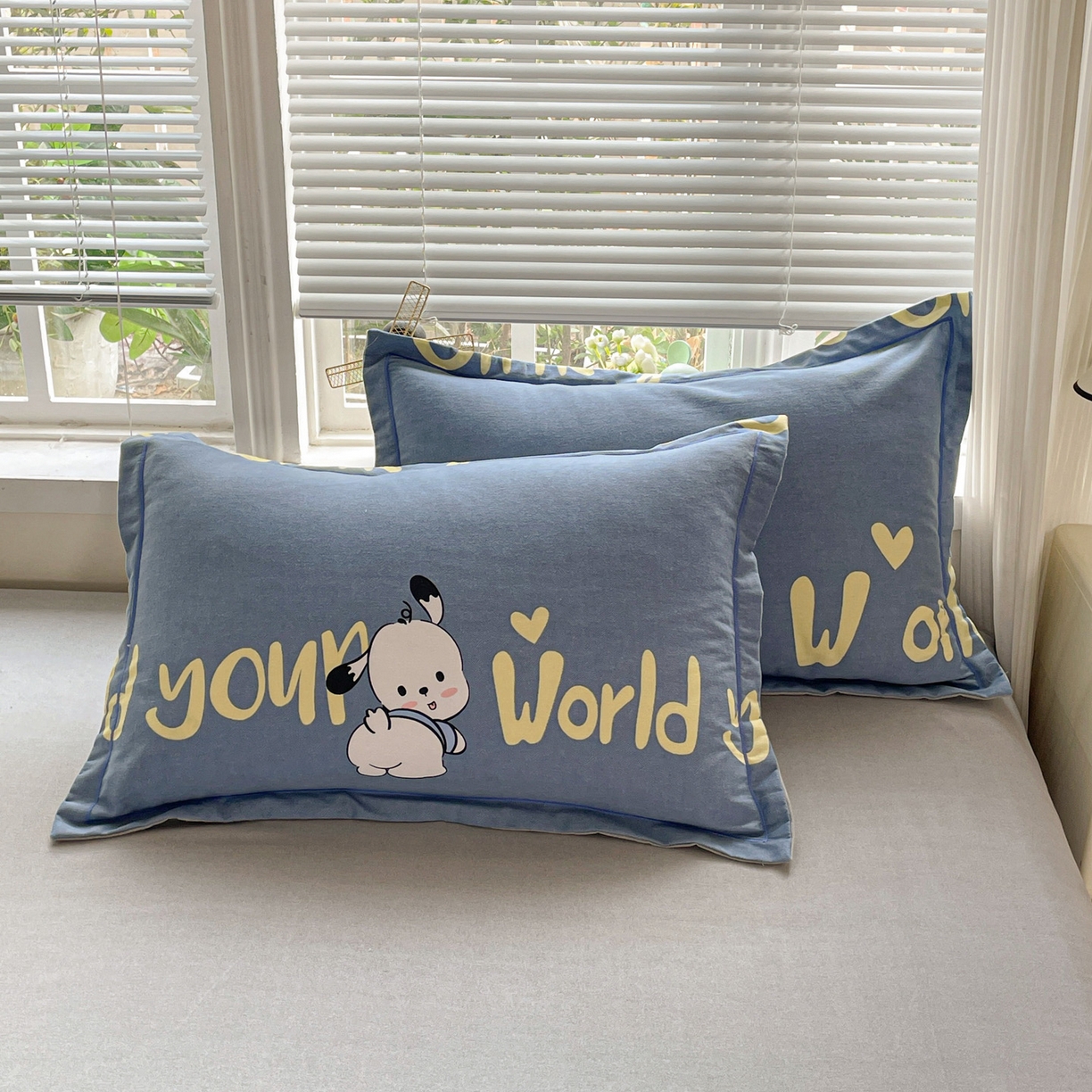 91家纺网 家纺一手货源 找家纺 纽缦家纺 2025新款全棉纯棉磨毛印花四件套 萌宠宝贝蓝