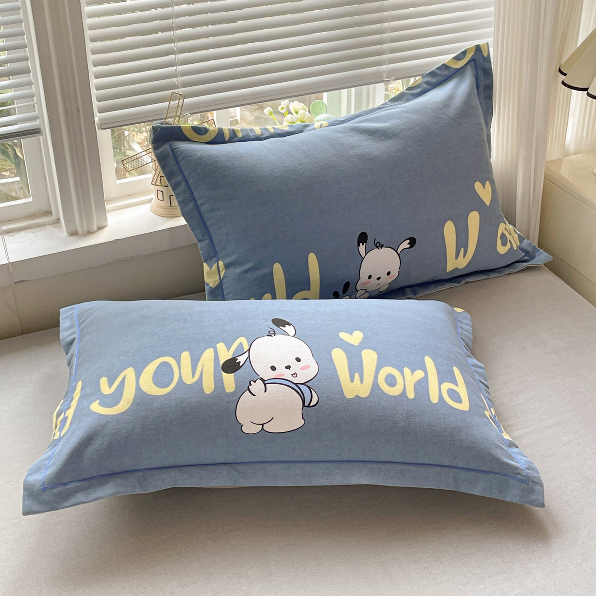 91家纺网 家纺一手货源 找家纺 纽缦家纺 2025新款全棉纯棉磨毛印花四件套 萌宠宝贝蓝