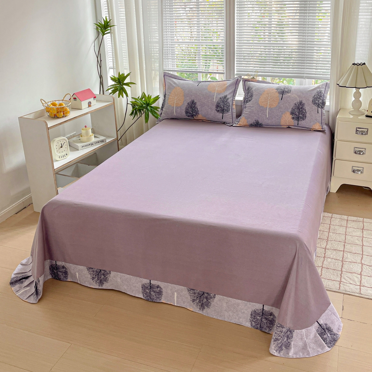 91家纺网 家纺一手货源 找家纺 纽缦家纺 2025新款全棉纯棉磨毛印花四件套 秘境森林蓝