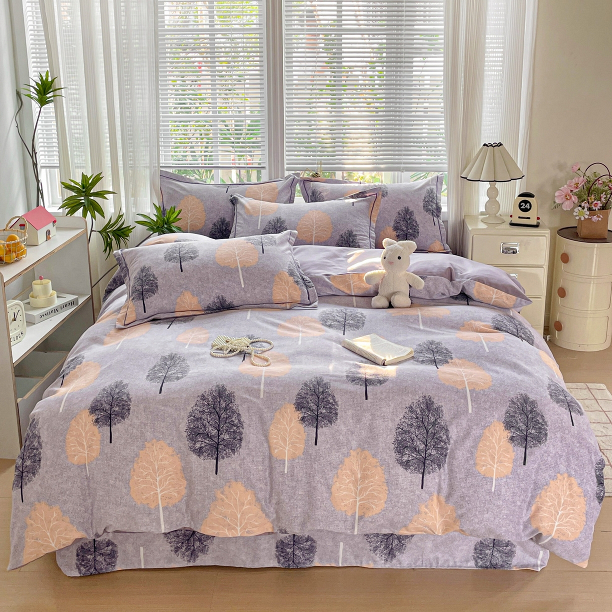 91家纺网 家纺一手货源 找家纺 纽缦家纺 2025新款全棉纯棉磨毛印花四件套 秘境森林蓝