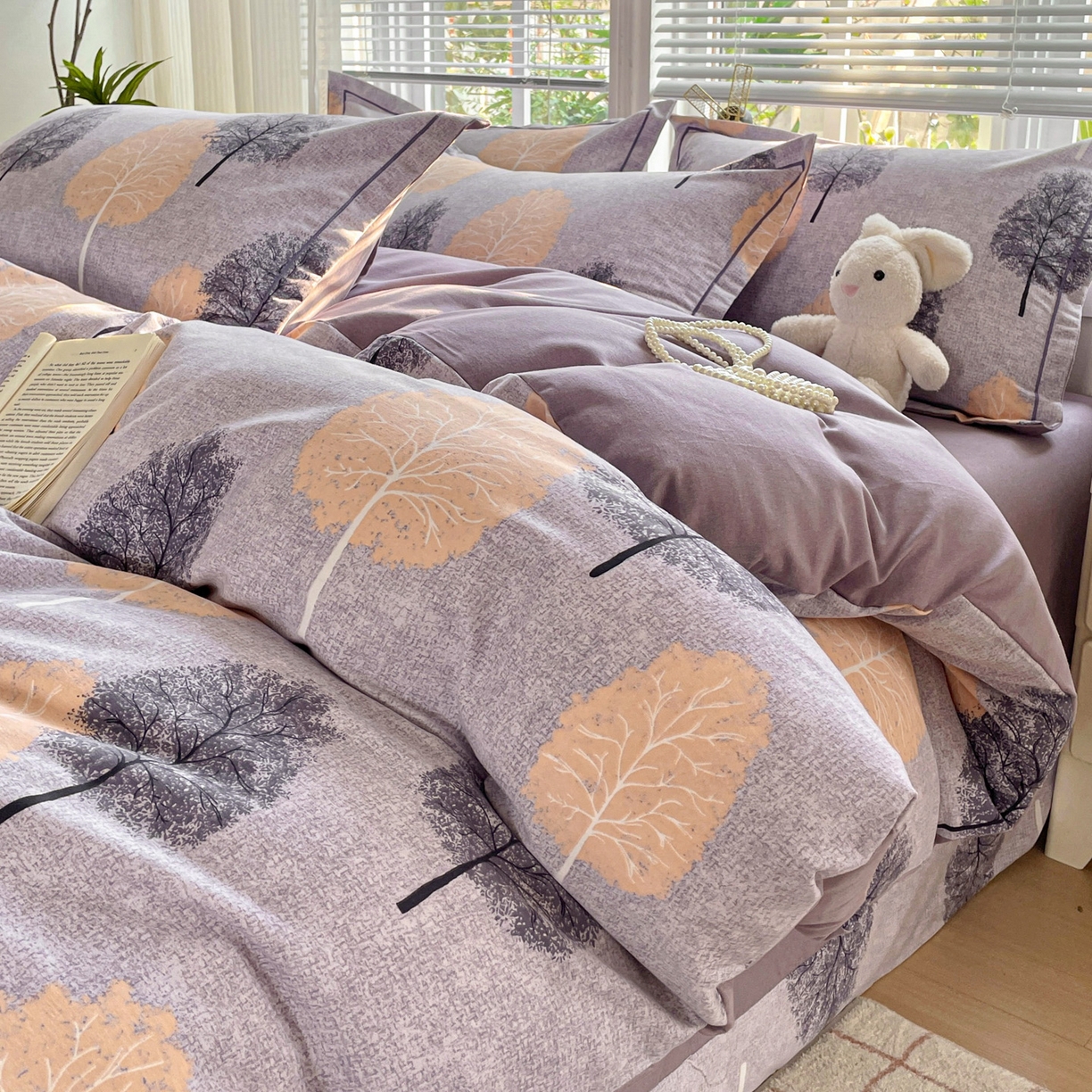 91家纺网 家纺一手货源 找家纺 纽缦家纺 2025新款全棉纯棉磨毛印花四件套 秘境森林蓝