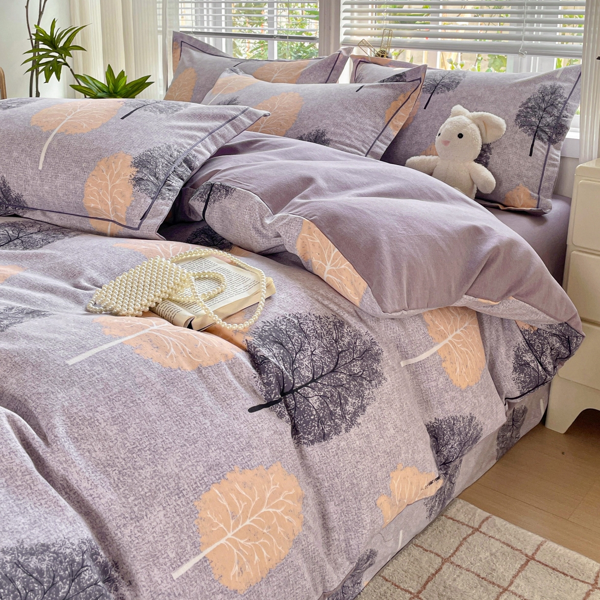 91家纺网 家纺一手货源 找家纺 纽缦家纺 2025新款全棉纯棉磨毛印花四件套 秘境森林蓝