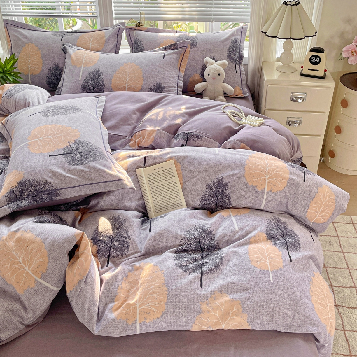 91家纺网 家纺一手货源 找家纺 纽缦家纺 2025新款全棉纯棉磨毛印花四件套 秘境森林蓝