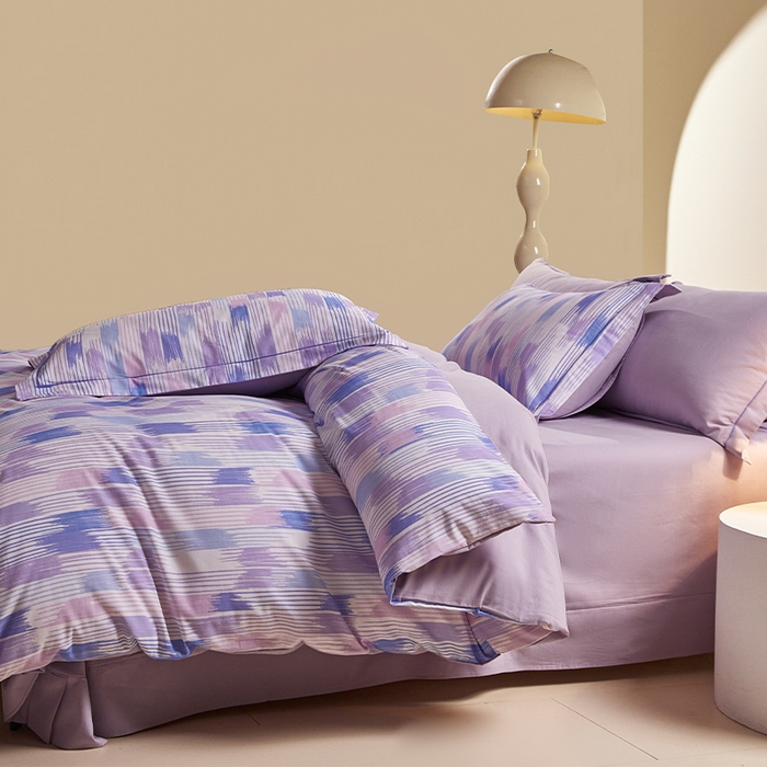 91家纺网 家纺一手货源 找家纺 格里芬家纺 2025全棉加厚磨毛数码印花四件套米亚-紫